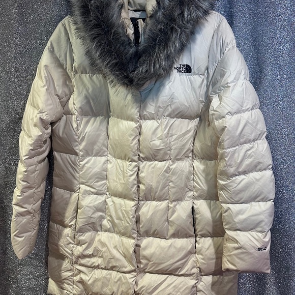 The North Face Womens Coat Size XL Parka Long Off White Fur Trim - Picture 1 of 4